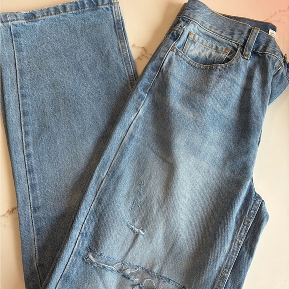 OAK + FORT Blue Straight Jeans with Distressed Detail size 27 - Picture 1 of 3